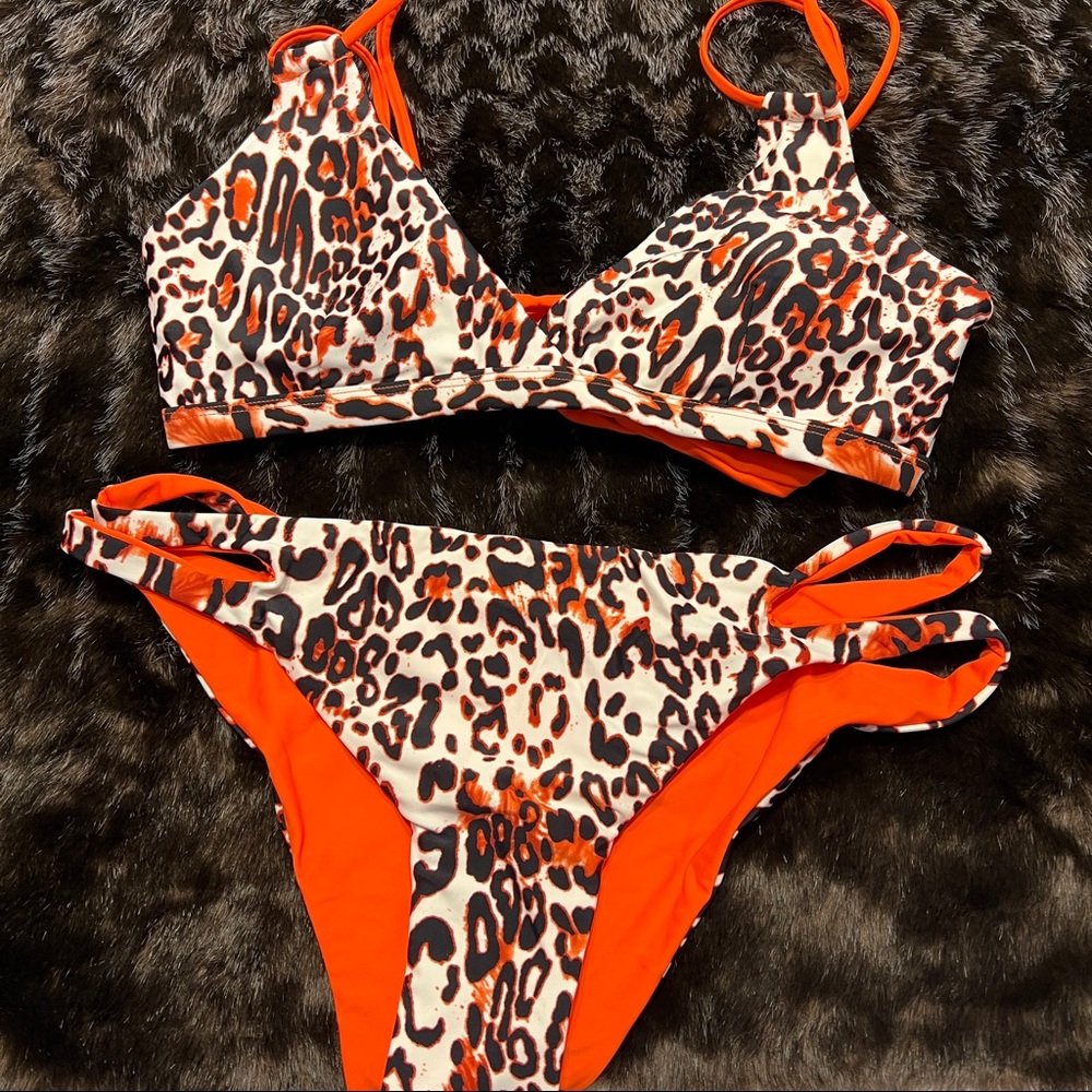 Leopard Print Orange Bikini Set